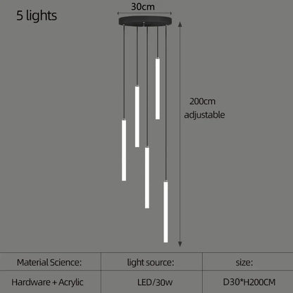 Nordic Stairs LED Long Chandeliers Minimalist Duplex Attic Living Room Kitchen Pendant Lights Home Decoration Ceiling Chandelier