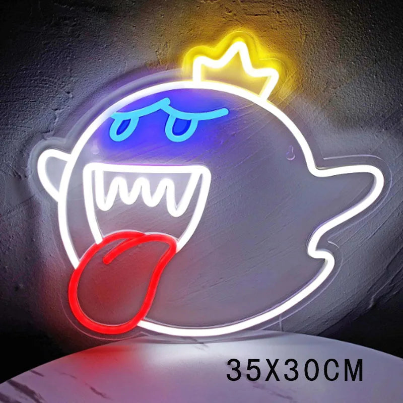 Neon Sign King Boo The Ghost Face LED Neon Light Mario Lamp Acrylic Sign for Game Room Gifts for Boy Room Decor