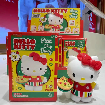 Authentic Hello Kitty Blind Box Pizza Shop Diary Series Cute Kt Figures Trendy Toy Desktop Ornament  Girls Valentine'S Day Gift