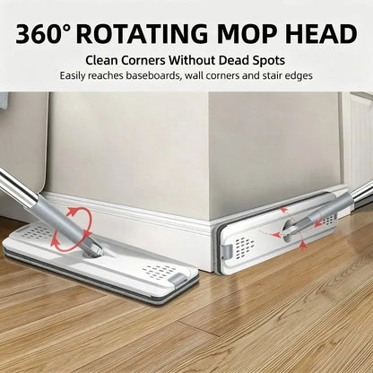 Hands‑Free Flat Mop with Bucket Set 360 Rotatable Wet Dry Floor Cleaner Microfiber Pads for Hardwood Tile Kitchen Floors
