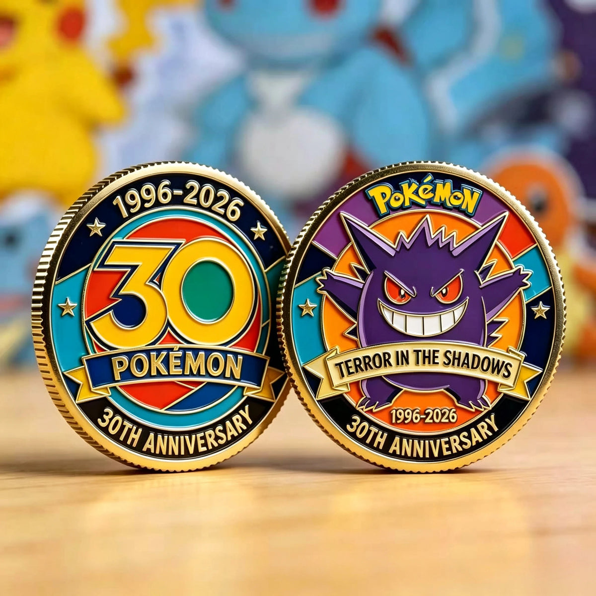 Pokemon 30th Anniversary Commemorative Coin Pikachu Gengar Mewtwo Anime Toys for Kids Gift Collection Display Decoration