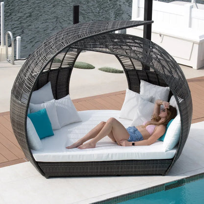 ABB  outdoor rattan bed round bed recliner Internet celebrity bed and breakfast garden hotel villa courtyard sofa