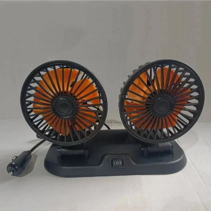Multi-Voltage Car Fan | Dual Head USB Cooler | 2-Speed Adjustable | Auto Air Ventilation | 5V/12V/24V Compatible