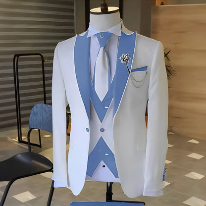 Costume White Men Suits Black Peak Lapel Wedding Tuxedo Terno Masculino Prom Groom 3 Pcs Slim Fit Blazer Sets For Male