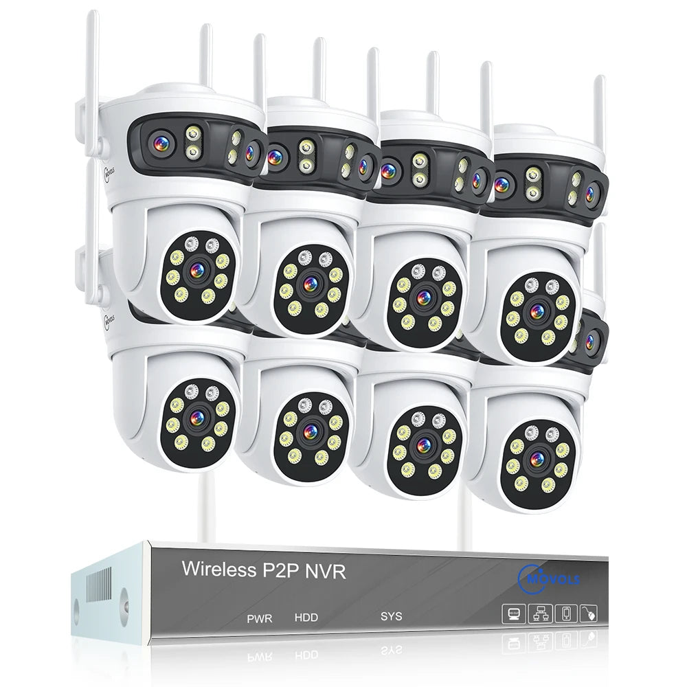 Movols 6MP Three Lens PTZ H.265 Wireless CCTV System Two Way Audio Waterproof IP Security Camera 10CH NVR Surveillance System