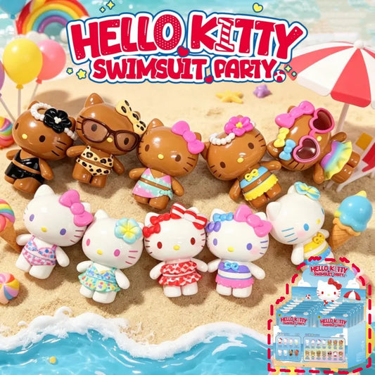 New Hello Kitty Swimsuit Party Series Blind Box Cute Mini Beans Doll Car Dashboard Figurine Ornament Surprise Box Birthday Gift
