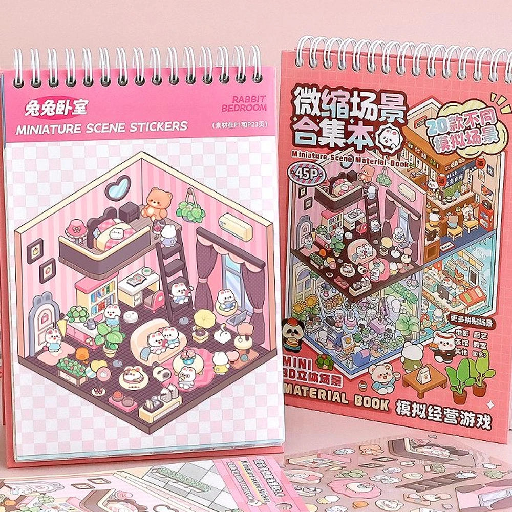 20Pcs Scenes Cartoon Landscape Sticker Book Forest Village DIY 3D Sticker Cabin Scene Pocket Birthday Gift for Kid Child Student