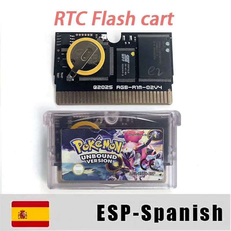 USA ESP Version IC RTC Flash Cart Unbound GBA Game Cartridge Video Game Console Card Rom Hack Spanish English Language