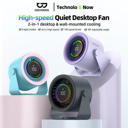 GOOJODOQ Desktop Fan 4000mAh Silent Adjustable Speed Air Circulation Fan 100 Speeds with Digital Display Wall Mountable