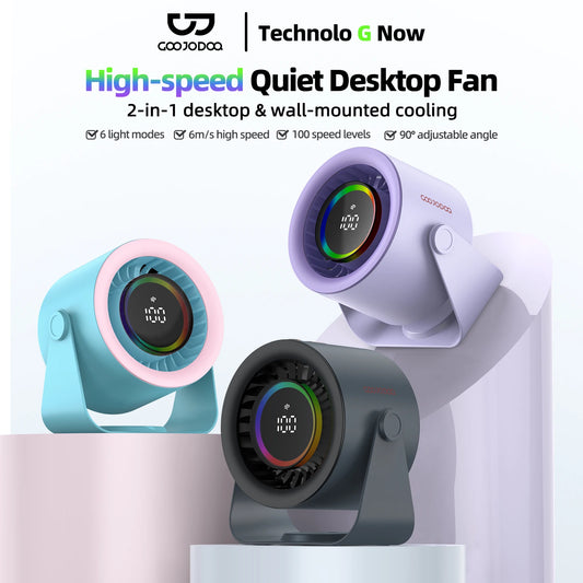 GOOJODOQ Desktop Fan 4000mAh Silent Adjustable Speed Air Circulation Fan 100 Speeds with Digital Display Wall Mountable