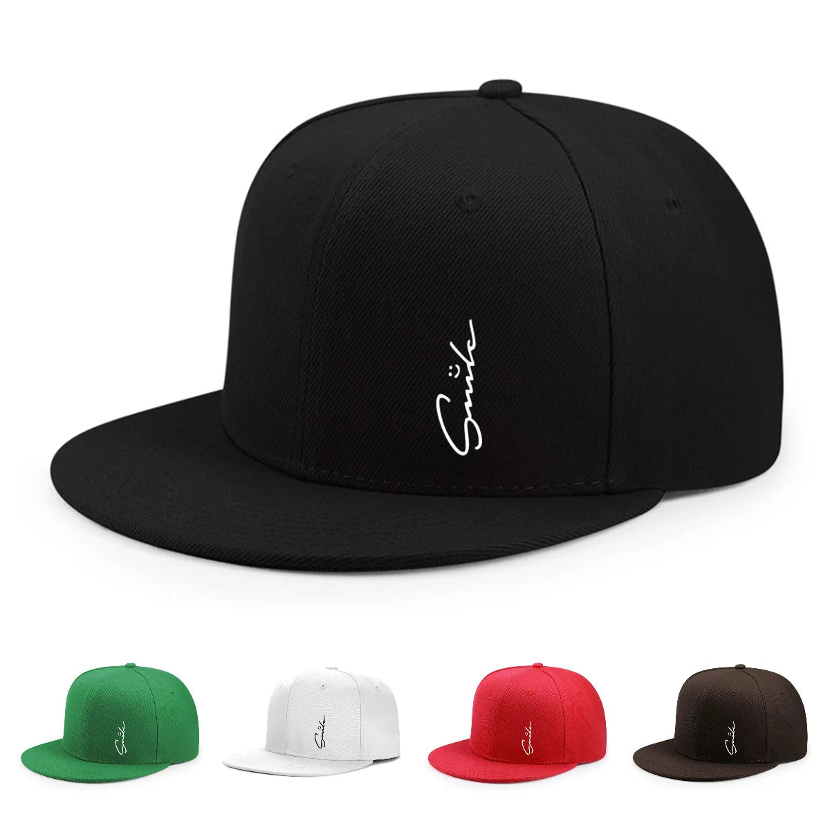 Lettered Smiley Face Print Stylish Baseball Cap for Men and Women Adjustable Sun Protection Woven Flat Brim Sun Hat Gorras