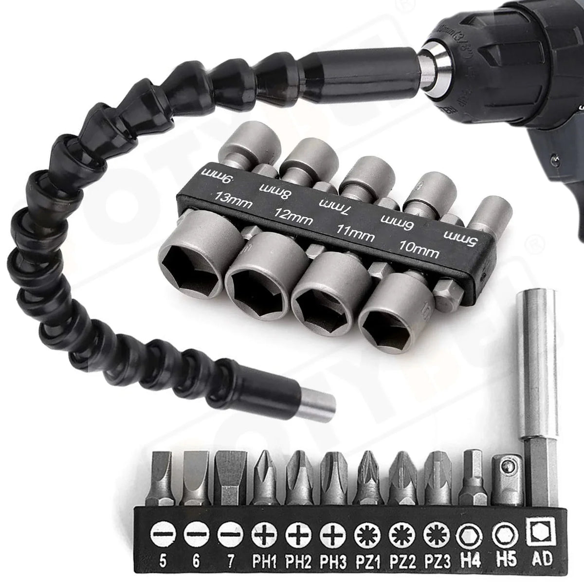 Flexible Extension Shaft Power Hand Tools Kit 3Pcs Electric Screw Driver Batch Head Set Hex Sockets Bits Usefull in Tight Corner