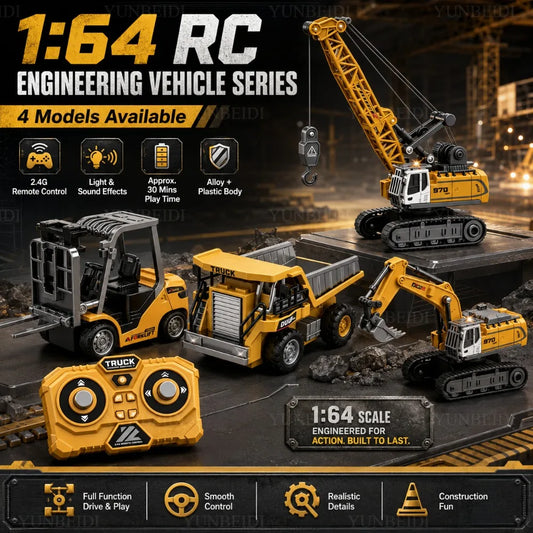 Remote Control Mini Alloy Car 1:64 Forklift Crane Excavator Desktop Game 2.4G RC Engineering Lift Truck Kid's Toys Festival Gift