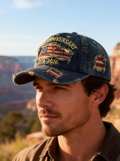 ABLECAP 250th Anniversary Baseball Cap Distressed Washed Vintage Hat Adjustable Embroidered Patch Hat Patriotic Cap