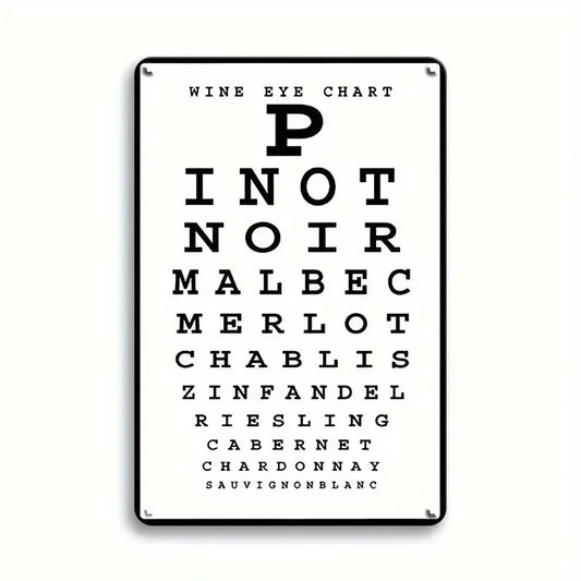 Wine Eye Chart Vintage Metal Tin Sign, Retro Funny Wine Lover Eye Chart Wall Art Decor, Rustic Bar Pub Kitchen Wine Variety Plaq