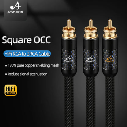 HiFi RCA Subwoofer Cable High Fidelity Square OCC RCA to 2RCA Splitter Y Audio Cable for Amplifier Mixer