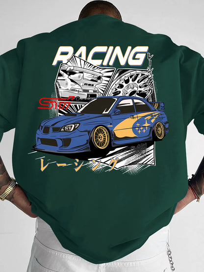 Men's JDM Racing Car Graphic Print T-shirt Oversized 100% Polyester Streetwear Short Sleeve Tops S-XXL