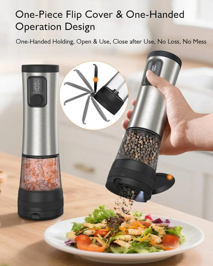 2026 New Electric Salt and Pepper Grinder Set with 5 Adjustable Coarseness Levels, LED Display, Designed for One-Handed Cooking