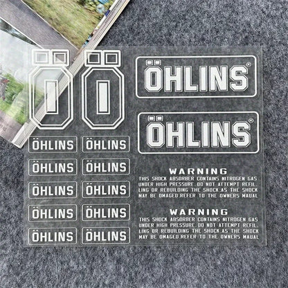 1SET OHLINS Transparent PVC Shock Absorber Decal Black Text White Background Motorcycle Bike Decor Sticker