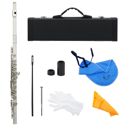 SLADE 16 Closed Open Holes C Key Flute Musical Instrument Concert Flute Silver Plated Professional Transverse Flute With E Key