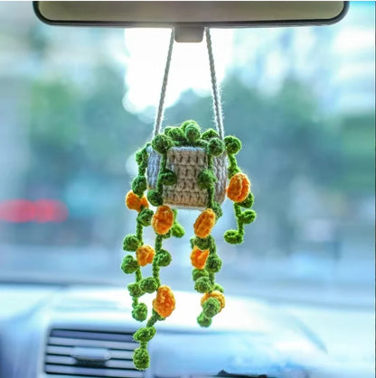 Handmade Crochet Car Styling Plants Succulent Car Plant Ornamentos Decoration Interior Accersories Cute Gift for Women