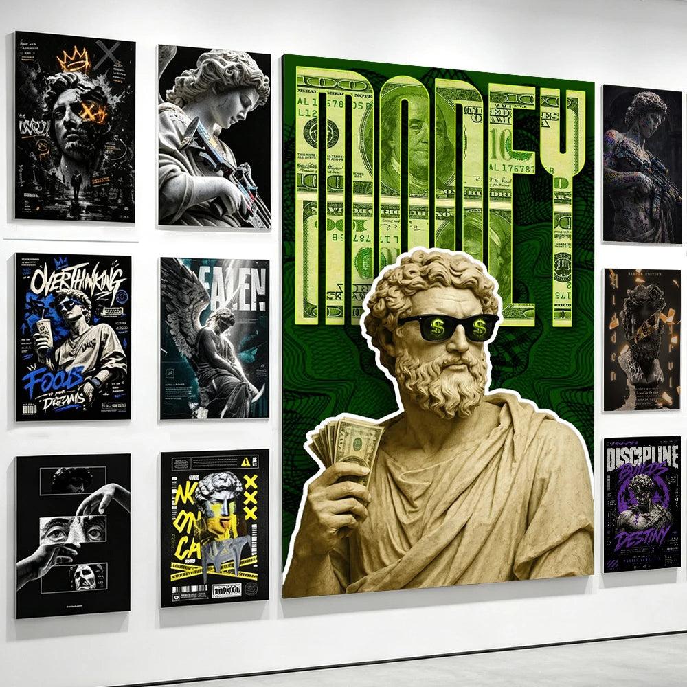 Cool Greek Sculpture Money Dollar Canvas Poster Street Graffiti Pop Art Motivational Wall Print Modern Office Bedroom Home Decor