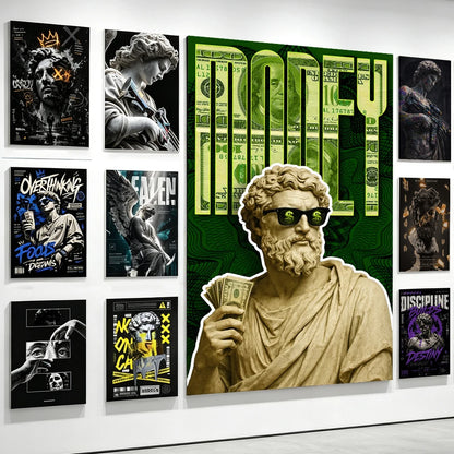 Cool Greek Sculpture Money Dollar Canvas Poster Street Graffiti Pop Art Motivational Wall Print Modern Office Bedroom Home Decor