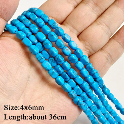 Blue Turquoise Stone Bead Irregular Round Oval Square Heart Loose Spacer DIY Beads Fit Jewelry Making Bracelet Necklace Handmade
