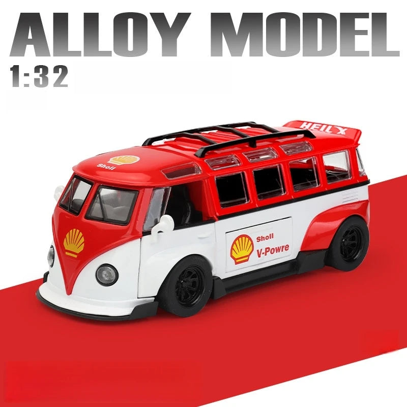 1/32 Volkswagen T1 Minibus Samba JDP Modified Toy Car For Children Diecast Miniature Model Sound & Light Collection Gift Boys