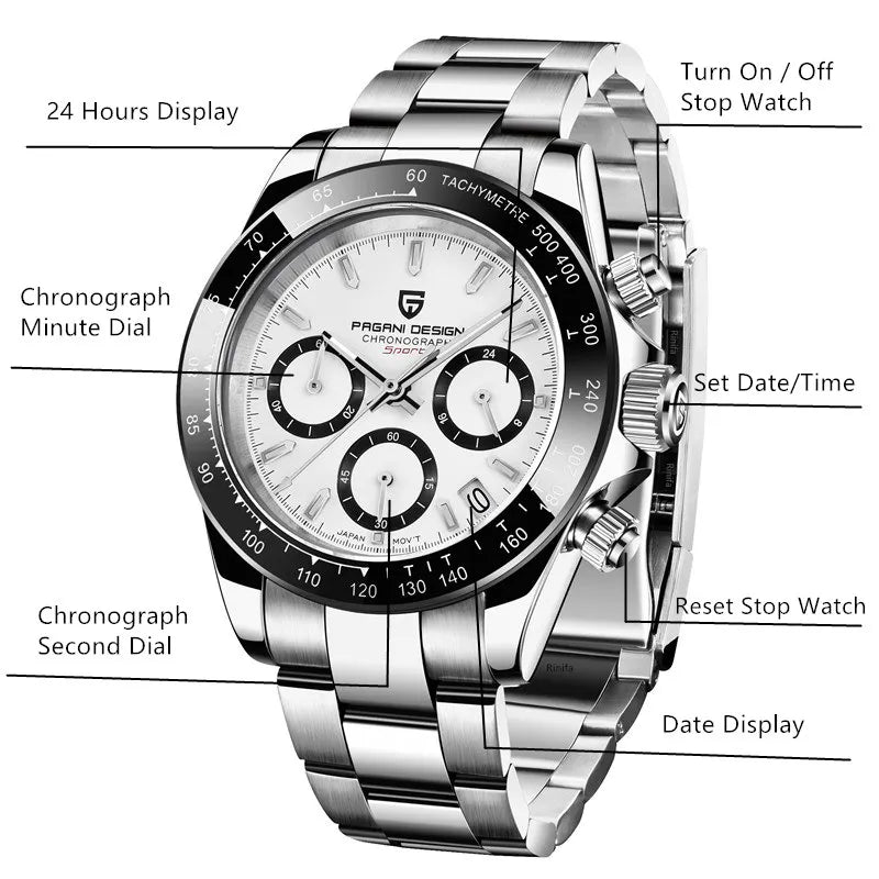 PAGANI DESIGN Luxury Chronograph Stop Watch for Men Sapphire MIYOTA VK63 Sport Waterproof Quartz Men's Wristwatches Reloj Hombre