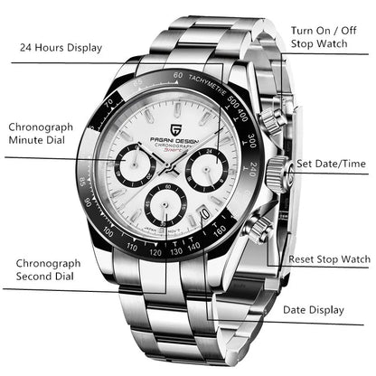 PAGANI DESIGN Luxury Chronograph Stop Watch for Men Sapphire MIYOTA VK63 Sport Waterproof Quartz Men's Wristwatches Reloj Hombre
