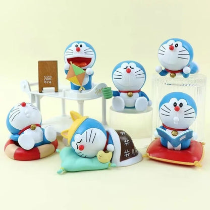 6Pcs Doraemon leisure time figurine trendy toy model cartoon decoration desktop cute cake ornament festival gift for best friend