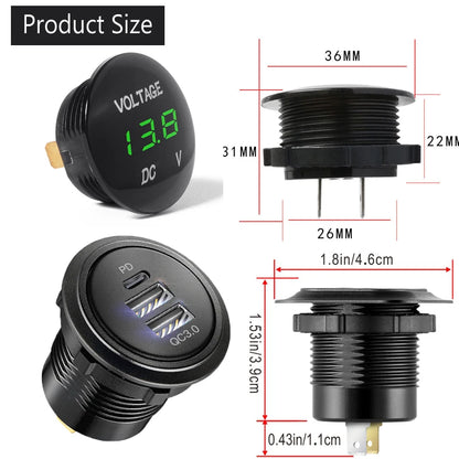 Usb car charger panel 12V Cigarette Lighter Socket 3 in 1 Car USB Outlet Panel for RV Marine Boat Power Socket Charger Socket