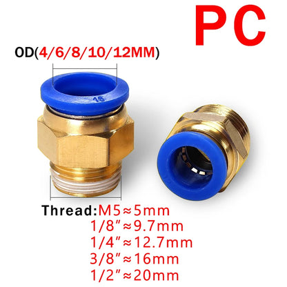 5Pcs Pneumatic Air Connector Fitting PC/PCF/SL/PB/PL 6 8 10 12 Thread 1/8 1/4" 3/4" 1/2" Hose Fittings Pipe Quick Connectors
