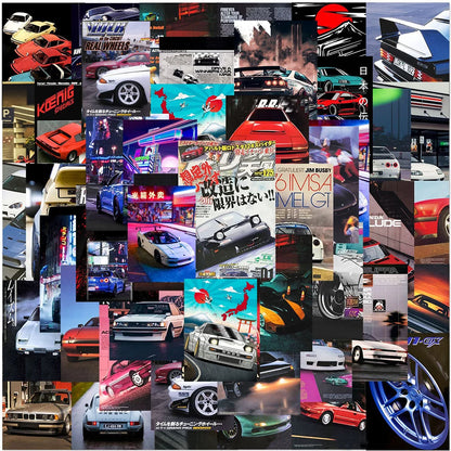 50pcs Retro JDM Car Poster Stickers Cool Retrofit Racing Cartoon Graffiti Sticker Decals for Bag Motorcycle Phone Suitcase