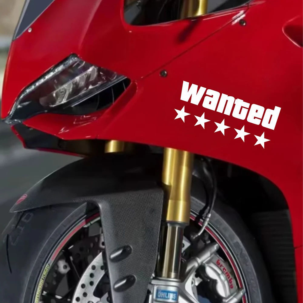 1PC Wanted Star Motorcycle Sticker Decoration DIY for Motorbike Fuel Tank Side Panel Car Electric Scooter Waterproof Vinyl Decal