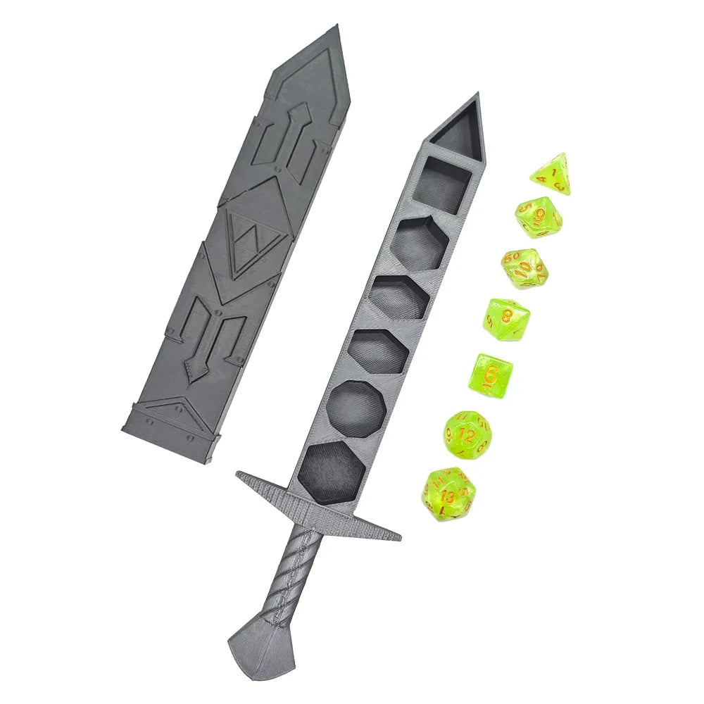 Creative Silvery Sword-shaped Storage Box with 7Pcs DND Dices Set Portable RPG TRPG Games Dice Role Playing Games Accessories