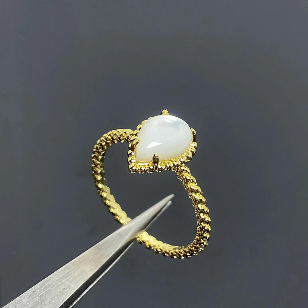 MESSITOK S925 Sterling Silver High-Quality Luxury Jewelry, Agate Stone Droplet Shaped Women's Love Ring. Exquisite Birthday Gift