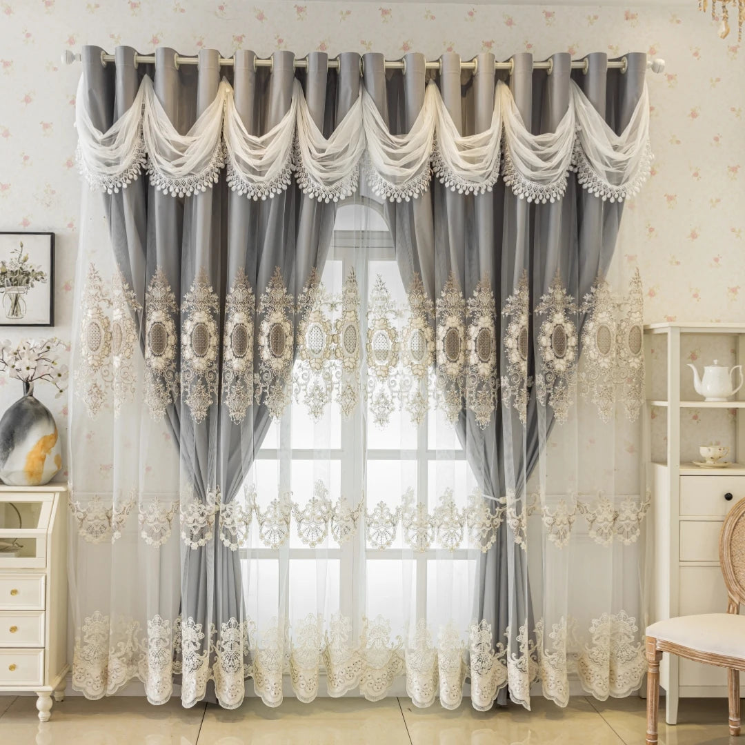 1pc 100% Full Blackout European Luxury Embroidered Curtains, Blackout for Living Room & Bedroom