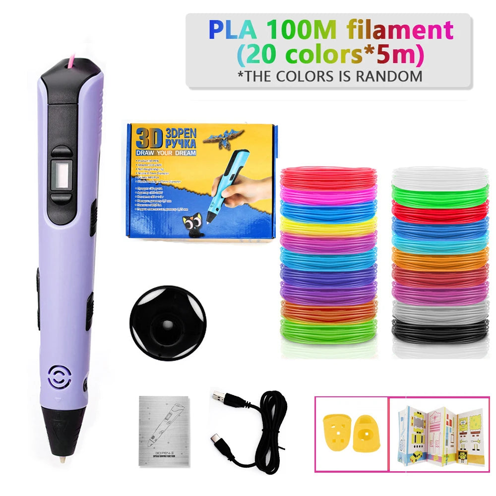 3D Printing Pen for Kids Safe Design LCD Display, DIY Drawing, Holiday Birthday Gift, ABS PLA Educational Intellectual Toy