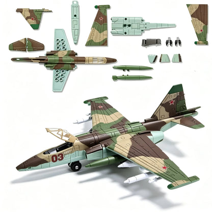 SU‑25 Frogfoot Support Attack Jet Model, Glue‑Free Freely Assembly Military Aircraft, Hobby Collectible Display Toy Gift
