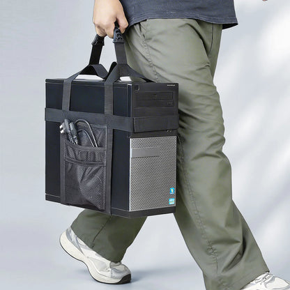 Computer Tower Transport with Handle Universal PC Tower Carrying Strap Gaming Desktop Belt with Side Pockets for Cables Mouse