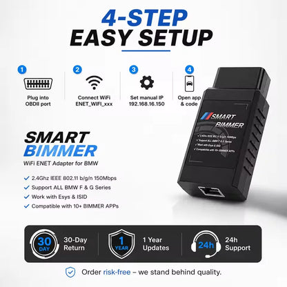 Enet Wifi Adapter for BMW F/G/I Series Mini Toyota Supra A90-Wireless OBD2 Diagnostic Cable for BimmerCode BootMod3 XDelete MHD