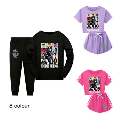 International celebrity children's short sleeved shorts and long sleeved Boy Girl Michael Jackson pajamas set