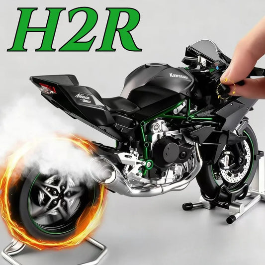 1:9 Scale H2R Motorcycle Model Toy Car Alloy Body Ignitable Start Spray Motor Models Shock Absorption Vehicles for Boys Toys