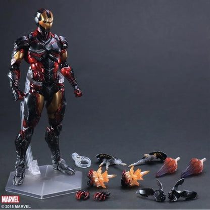 Iron Man, War Machine, Spider-Man, Captain America, Black Panther. Marvel action figures.
