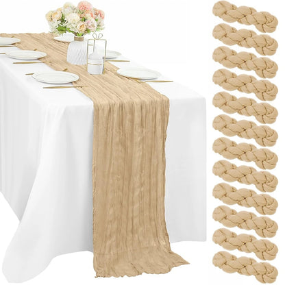 90*180cm Cheesecloth Bohemian Polyester Table Runners, Pleated Atmospheric Table Runner, Home Dining Table Room Wedding Decor