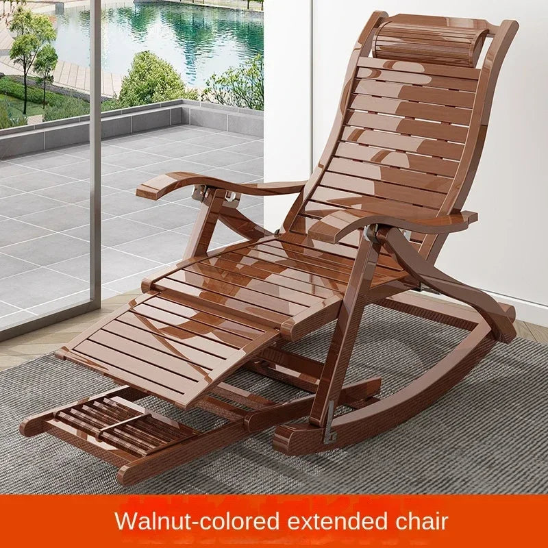 UVR Folding Rocking Chair Adult Bamboo Lounge Chair Home Balcony Leisure Armchair Armchair Lazy Sofa Rattan Chair