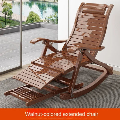 UVR Folding Rocking Chair Adult Bamboo Lounge Chair Home Balcony Leisure Armchair Armchair Lazy Sofa Rattan Chair