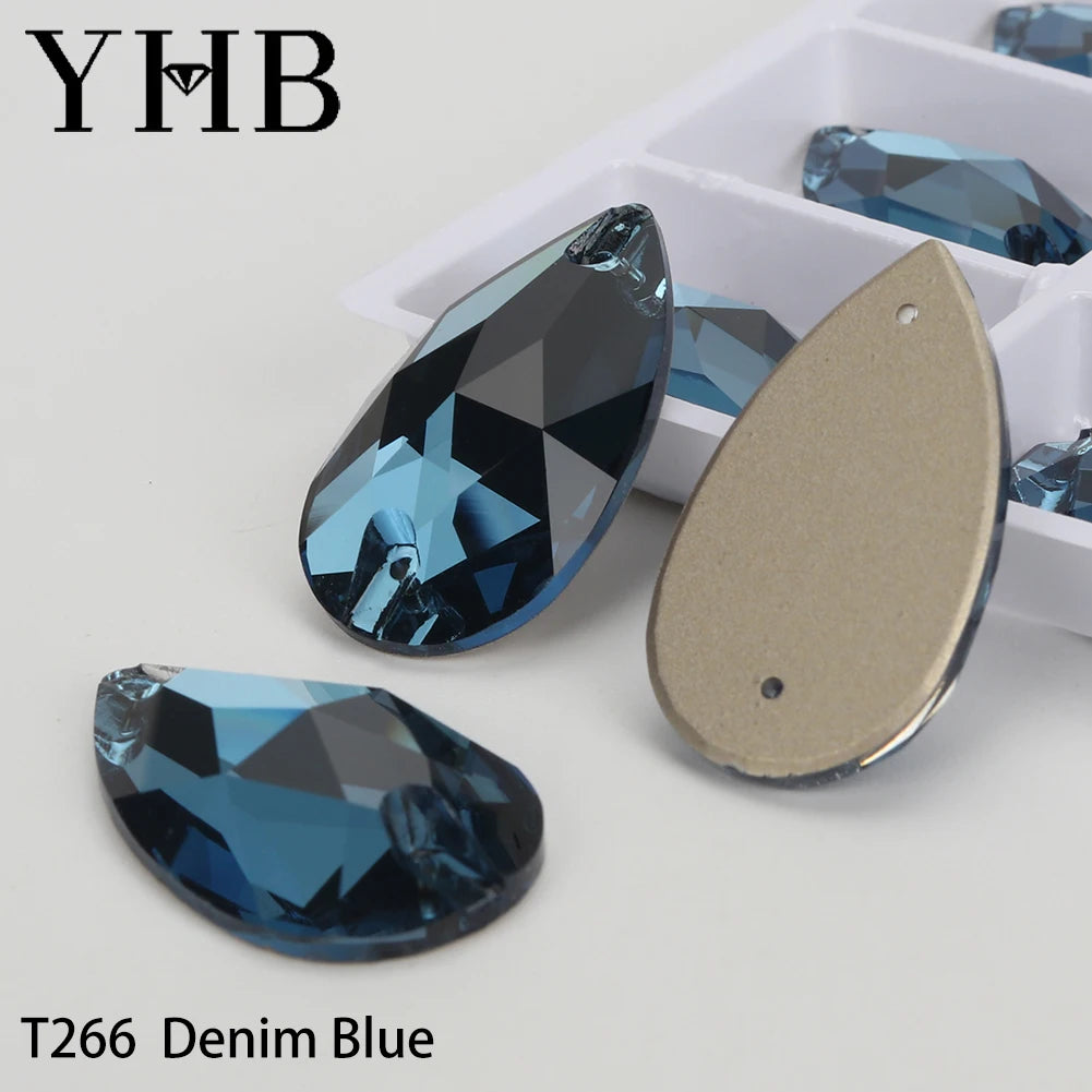 YHB Drop Moonlight Glass Lt Siam Crystal AB Sewing Stones Flatback Sew on Rhinestones For Garment Clothes Bags